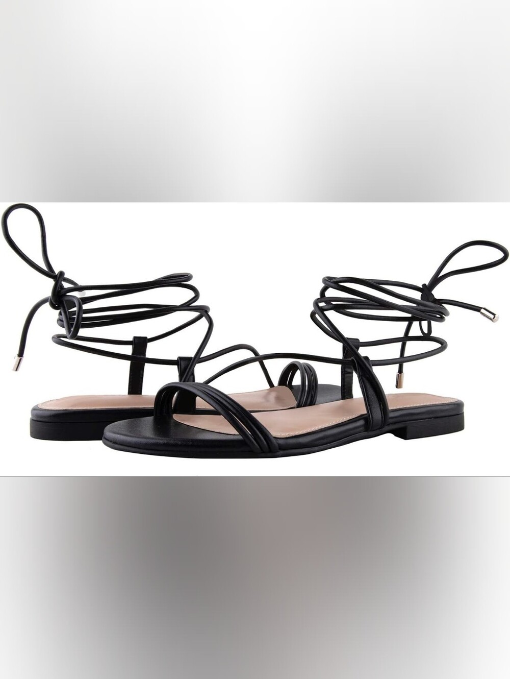 Lace-Up Black Strappy Flat Sandals